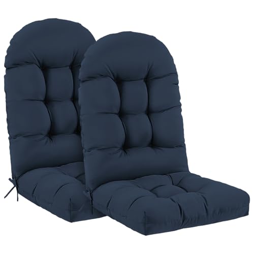 Outdoor Adirondack Chair Cushions Set of 2, 44x19x4 Inch Rocking Chair Cushion, High Back Patio Soft Seat Pad with Ties, Indoor Outside Use, Fade-Resistant & Waterproof, Dark Blue - color: Dark Blue, size: 44x19x4 Inch