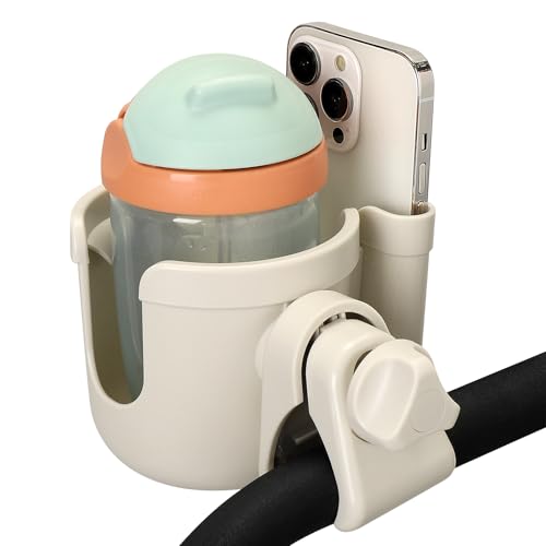 Accmor Stroller Cup Holder with Phone Holder, Bike Cup Holder, Universal Cup Holder for Uppababy Nuna Doona Strollers, 2-in-1 Cup Holder for Walker, Wheelchair, Scooter - color: All Off White