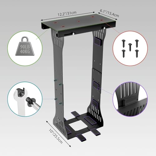 KEEGH Heavy Duty Under Desk PC Mount Adjustable Under Desk Computer Mount Supports Up to 90 lbs PC Mount with Secure Locking for Standing Desk, Black - color: Black
