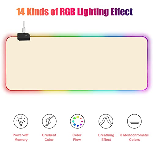 Lomiluskr RGB Large Gaming Mouse Pad, Extended Mouse Pad with 14 Lighting Modes, Superior Micro-Weave Cloth, Non-Slip Base, 800 x 300mm / 31.5 × 11.8 in (Milk Tea) - color: Milk Tea