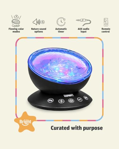 Bright Autism Calming Sensory Sea Lamp - Night Light Projector for Kids, 7 Light Modes, Color Changing Music Player, Nature Relaxation Sounds