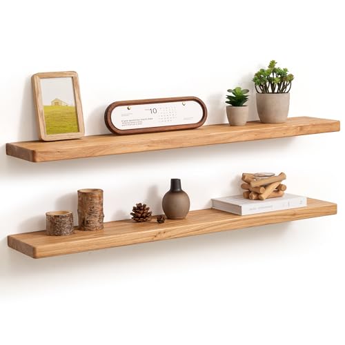 Fun Memories 36 Inch Floating Shelves for Wall, Solid Elm Wood Wall Shelf for Home Decor, Heavy-Duty Hardwood Floating Shelf for Bedroom, Bathroom, Living Room, Set of 2 - color: Usa-sourced Elm Wood, size: 36"W x 6.7"D