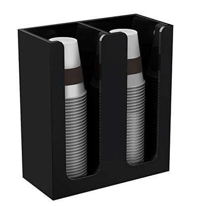 Richboom Acrylic Coffee Cup and Lid Storage Organizer Holder, 2 Compartments, Black - color: Black