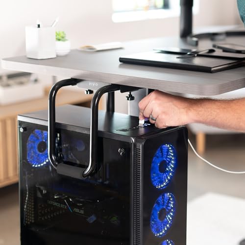 VIVO Heavy Duty Adjustable Under-Desk PC Mount, Home and Office Computer CPU Holder with Secure Locking, Supports up to 66 lbs, Black, MOUNT-PC04B - size: Large