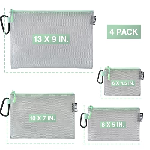 GOBAGS Air Production Multi‑Size Clear Zipper Pouch (4‑Pack) – Cable Organizer & Travel Gear Bag for Electronics, Camera Accessories, Tool Pouch & Small Tech Storage (Mint Green) - color: Mint Green, size: Multi-Size