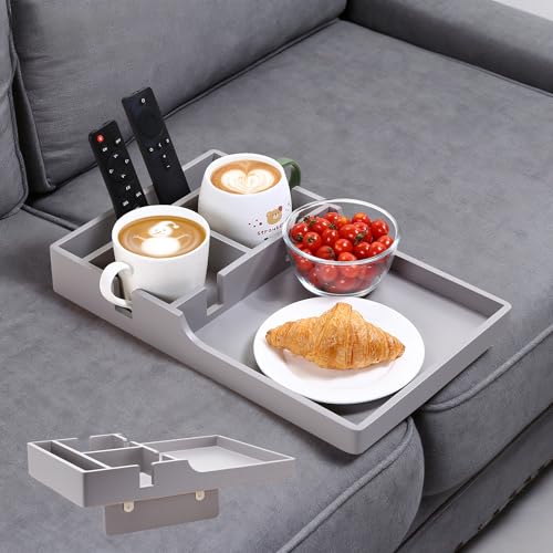 Nnewvante Couch Tray Between Cushion, 2-in-1 Insert & Flat Sofa Organizer Bamboo with 4 Compartments,Fits Middle Couch or Ottomans,for Snacks, Drinks, Remotes,15.35x9.84-inch,Gray - color: Gray