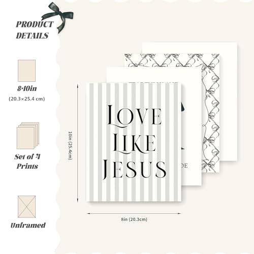 LARTSFRO Coquette Black Bow Jesus Wall Art Decor Posters, Black Bow Room Christian Bedroom Bathroom Wall Art Decor Aesthetic for Teen Girls College Gifts, Inspirational Bible Verses Bow Wall Decor, 10x8 Inch Set of 4 Bow Pictures(UNFRAMED) - color: black