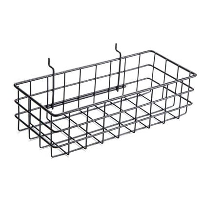 RightArrange Pegboard Basket Size S, Black - Hooks to Any Peg Board - Square Style Wire Shelf Baskets - Organize Tools, Workbench, Accessories, Garage Storage - Wall Organizer Attachments - size: Small