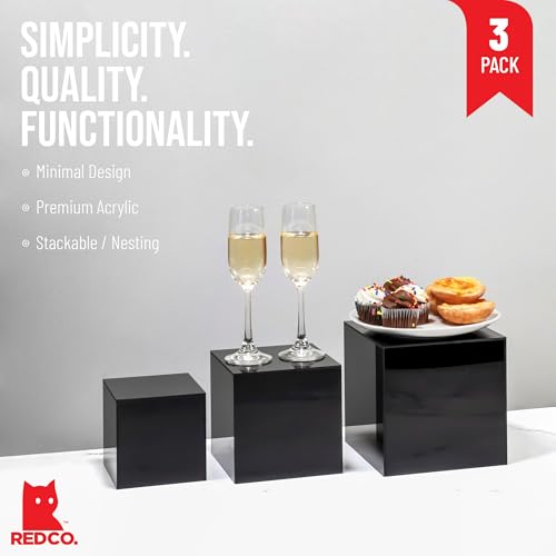 Red Co. Set of 3 Glossy Black Acrylic Cube Display Nesting Riser Stands with Hollow Bottoms - color: Black, size: 4",5",6" - 1 Pack