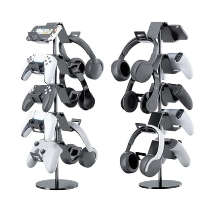 Controller Stand,5 Tier Headphone Holder | Universal Compatibility,Holds 10 Controllers or 2 Headsets + 5 Controllers,Sturdy build,Space-Saving Organizer,For Gamer