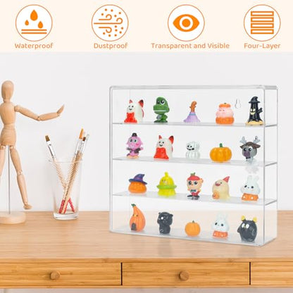 Clear Display Case 4 Compartments Storage Box Cabinet Organizer for Mini Toys, Collections and Stone