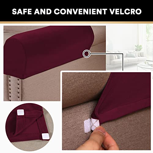 PrinceDeco 4 Pack Thick Velvet Stretch Armrest Covers for Chairs and Sofas Armchair Covers for Arms Couch Arm Covers Armrest Covers for Sofa Non Slip, Burgundy - color: Burgundy
