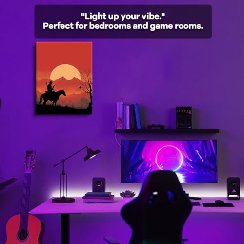 WOXZQ Western Cowboy and Frontier Town Sunset Wrapped Canvas Print – 12x15 Inch Silhouette Wall Art – Wild West Poster for Gaming Room Bedroom Man Cave Decor - color: Rider at sundown