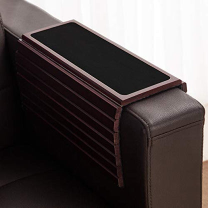 GEHE Couch Arm Tray Table, Flexible/Foldable Sofa Armrest Tray, Couch Armrest Table Cup Holder Great for Drinks Snacks Remote Control, Portable Side Table and Anti-Slip Bottom - color: Mahogany