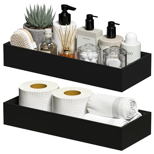 Kitchen Drawer Organizer Bins, Stackable Bamboo Drawer Organizer for Silverware, 2 Pcs Toilet Paper Basket Holder, Wood Bathroom Tray Countertop, Toilet Tank Tray Black 15" x 6" x 2.5" - color: Black, size: 15 x 6 x 2.5 Inch