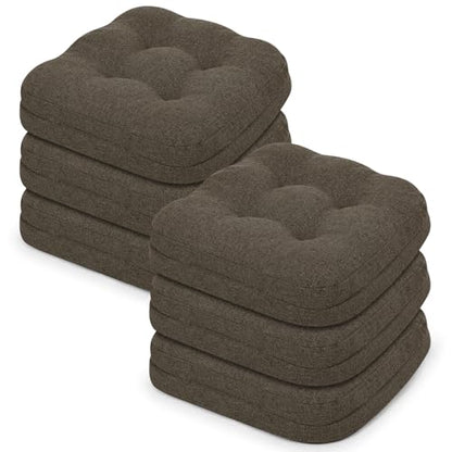 baibu Set of 6 Dining Chair Cushions, Dual-Layer Patent Design Memory Foam Kitchen Chair Cushions, Non-Slip Seat Pads with Ties, 16.5 x 16.5 x 3.5in, 6 Pack, Dark Brown - color: Brown, size: 6 Count (Pack of 1)
