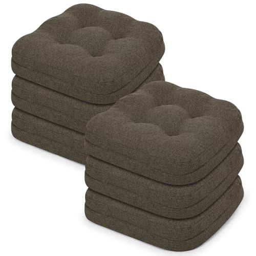baibu Set of 6 Dining Chair Cushions, Dual-Layer Patent Design Memory Foam Kitchen Chair Cushions, Non-Slip Seat Pads with Ties, 16.5 x 16.5 x 3.5in, 6 Pack, Dark Brown - color: Brown, size: 6 Count (Pack of 1)