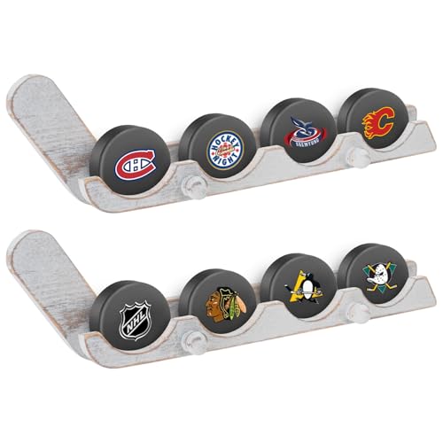 2 Pack Hockey Puck Display Cases for Fathers Day Gift - Wooden Wall Mount Holder with Hook - Hockey Puck Holder Living Room Stick Decor Accessory for Player Team Gift - Oldwood - color: Oldwood