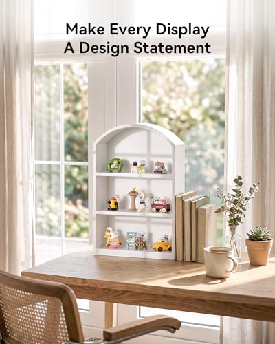 9"x13.5" Small Arched Trinket Display Shelf Shadow Box, White | Fully Assembled, Wooden Shelf for Wall or Desk, Display Collectibles, Knick Knacks, Mini Figurines, Perfumes & Crystals - color: White