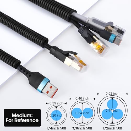 Wire Loom 1/4", 1/2", 3/8 Inch x 50 FT, Split Wire Loom Tubing Wire Conduit, Cable Sleeves Bulk Flexible Electrical Conduit Protective kit - color: 1/4", 1/2", 3/8" X 50 ft