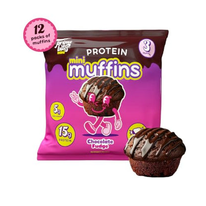 Prime Bites Minis - High Protein Muffin (12 Per Box, Chocolate Fudge) - 15g of Protein, 5g of Collagen, Gluten Free, Low Sugar Treat, Delicious Protein Snack