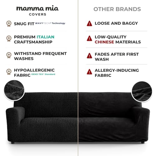 Premium Stretch Couch Covers for Sofa - Sofa Chair Cover Washable, Dogs & Pets Friendly - Elastic Polyester Loveseat Slipcovers - Non-Slip Love Seat Couch Covers - Black (86"-120" Wide) - color: Black, size: 86"-120" Wide