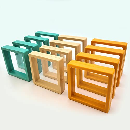 12PCS 3D Floating Frame Display Stand, Jewelry Box, Gift Box, Ornament Organizer, Small Travel Jewelry Box, PE Film Anti-Oxidation, Suspended Display Box Stackable (3.54 * 3.54，Type 4) - color: 3.54*3.54，Type 4