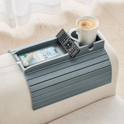 GEHE Bamboo Couch Cup Holder, Anti-Spill Sofa Arm Tray, Natural and Easy to Clean Couch Arm Cup Holder Armrest Tray Perfect for Cups, Beers, Snacks, Remote Control, Drinks - color: Light Blue