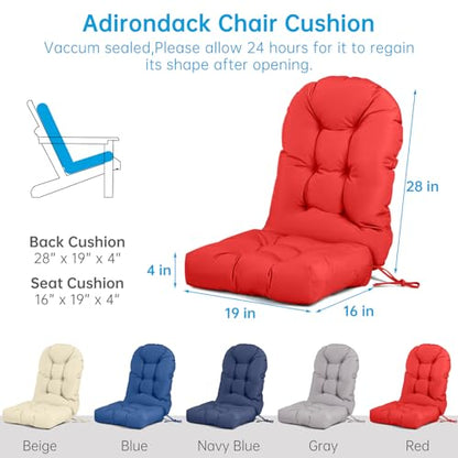 Adirondack Chair Cushion Tufted Waterproof Outdoor Rocking Chair Cushions with Ties Anti-Slip High Back Patio Chair Cushions for Patio Furniture Cushions - color: Red