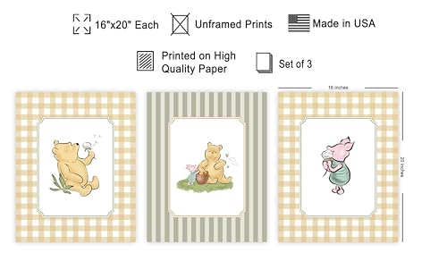 Monem Art 3-Piece Classic Characters Print - Pooh & Friends Poster - Nursery Art - Aesthetic Story Book Wall Design - Great Playroom or Kid's Room Decor - 16x20 UNFRAMED Wall Art - color: Style-14, size: 16"L x 20"W