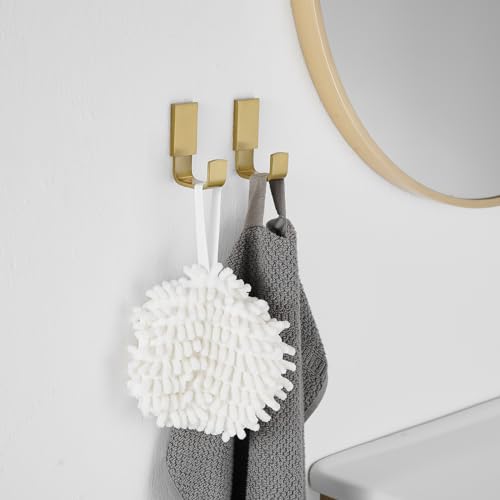 BESy Brass Clothes Hook Single Towel Hook for Bathroom Kitchen Garage Square Style Robe Hooks Coat and Hat Hook, Wall Mounted with Screws, Two Packs, Brushed Gold - color: Brushed Gold, size: 2 Pack