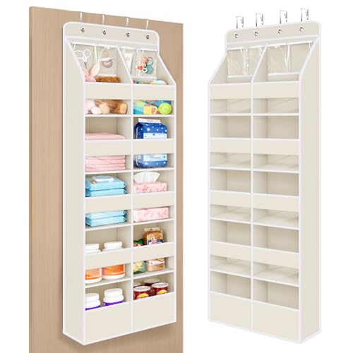 Univivi 6-Shelf Baby Door Storage Over Door Fabric Hanging Organizer with 10 Deep Pockets and 4 Small PVC Pockets Wall Mount Hanging Storage Organizers for Baby Essential (Beige) - color: Beige (Upgraded), size: 6 LAYER
