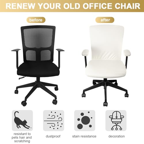 Tallew 4 Pcs Office Chair Covers PU Leather Office Desk Accessories Universal Computer Chairs Cover Stretchable Protective Chair Seat Covers Desk Armrest Cover Slipcovers Rotating Backrest(Beige) - color: Beige