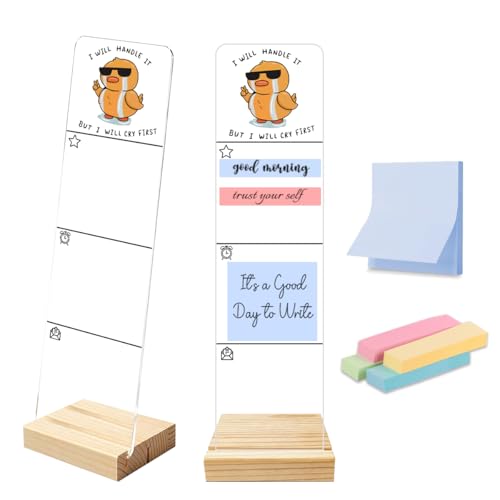 Sticky Notes Monitor Memo Board Acrylic Holder with Removable Wooden Base, But I Will Cry First Logo Desk Set with 200 Sheets Two Sizes Sticky Notes, Office Desk Accessories Organizer - color: Cry