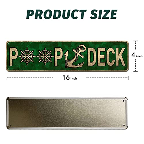 Poop Deck Sign, Nautical Nursery Wall Décor Rustic Beach Bathroom Tin Sign, Nautical Boat Décor Ocean Coastal Theme Decorations for Home Ocean Bathroom and Nursery 4" x 16" - color: Poop Deck