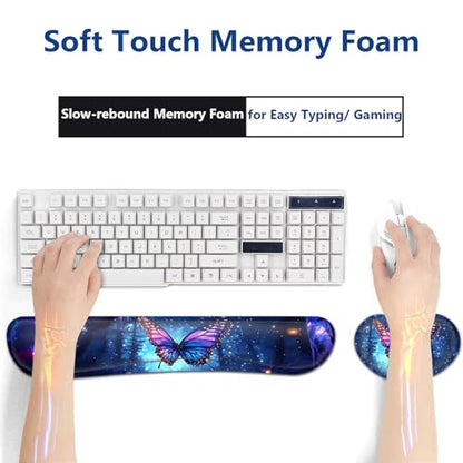 Large Mouse Pad + Keyboard Wrist Rest Set, Extended Gaming Mousepad (31.5X11.8 inch) with Non-Slip Rubber, Ergonomics Memory Foam Mouse Wrist Rest Support, Beautiful Butterfly XXL Desk Pad - color: Yu-Mouse Pad-3-B47