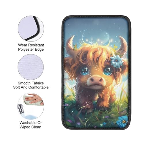 Wanyint Cute Highland Cow Car Center Console Armrest Cover Universal fit for SUV Truck Vans Sedans, Armrest Seat Box Cover Protector Pad Lid - color: Cute Highland Cow
