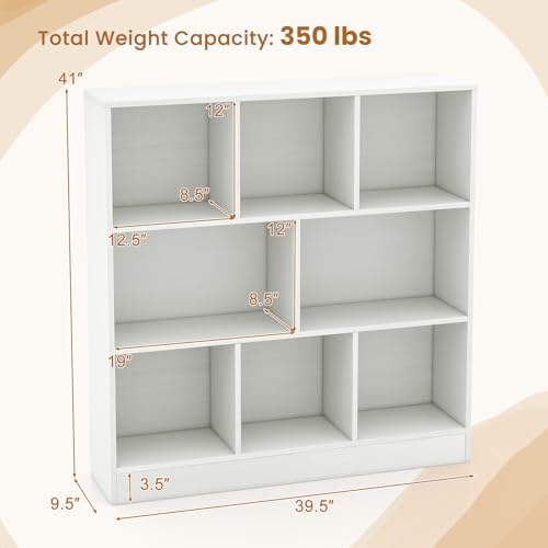 Giantex 8 Cube Bookcase, 4-Tier Freestanding Bookshelf w/ 8 Open Compartments, 2 Anti-Tipping Kits, Modern Display Cabinet, 41" Wood Cubby Storage Organizer for Living Room, Bedroom, White - color: White, size: 39.5" x 9.5" x 41"