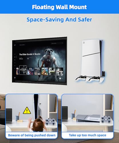 PS5 Wall Mount Aluminum Alloy Compatible with All PS5 Generations Holds Two Controllers Unimpeded Heat Dissipation Ps5 Accessories Universal for Living Room and Bedroom - color: Black