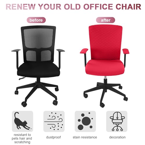 Tallew 4 Pcs Office Chair Covers Set Computer Universal Protective Stretchable Chair Seat Covers Desk Armrest Slipcovers Pads Office Cushion Backrest for Rotating(Red) - color: Red
