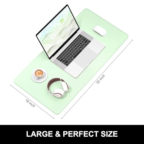 Hsurbtra Desk Pad, 32" x 16" Premium-Textured Desk Mat, Stitched Edge Anti-Slip Waterproof Rubber Mouse Pad, L Extended Computer Mat for Office Gaming Laptop Keyboard Lake Green - color: Lake Green, size: L Deskpad (32" x 16")