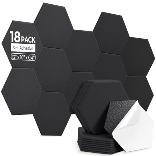 18 Pack Hexagon Acoustic Panels, 12" x 10" x 0.4" High-Density Soundproof Wall Panels, Self-Adhesive Acoustic Wall Panels for Studio, Home, Office, Black - color: Basic Hexagon - Black, size: Hexagon - 18 Pack