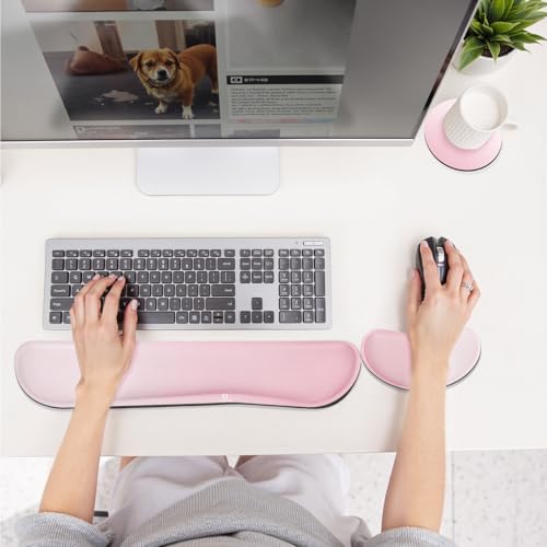 Gimars Upgrade Enlarge Silky Gel Memory Foam Keyboard Wrist Rest, Wrist Rest for Computer Keyboard, Ergonomic Mouse pad Rests for Typing Pain Relief, Wrist Support for Office, Gaming, Pink Gradient - color: Pink Gradient, size: 3-piece set (keyboard rest+