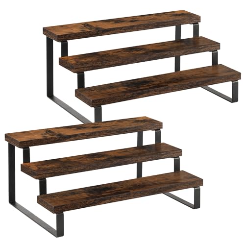 YINMIT Wooden Display Riser Stand, Tiered Perfume and Cologne Organizer Stand, 3 Tier Spice Rack Organizer, Rustic Display Shelf for Candles (3 Tier, 2 Pack) - color: 3 Tier,2 Pack,Brown