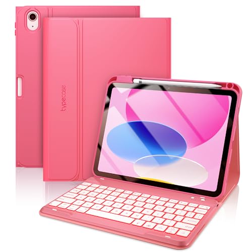typecase Folio Keyboard Case for iPad 10th Gen 10.9 inch (2022) and iPad 11th (A16, 2025), Magnetic Wireless Detachable Keyboard, 7-Color Backlight, Thin & Light, Pencil Holder – Pink - color: Pink