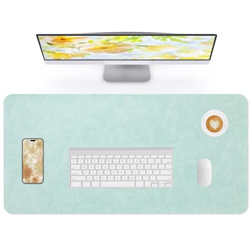 Desk Pad Soft PU Leather Large Mouse Pad Laptop Computer Desk Mat Table Blotter Flat Smooth Waterproof Non-Slip Desktop Protector Writing Pad for Office and Home (Light Green, 90x43cm) | Soft Crazy Horse PU Leather Non-Slip Desk Blotter Waterproof Writing