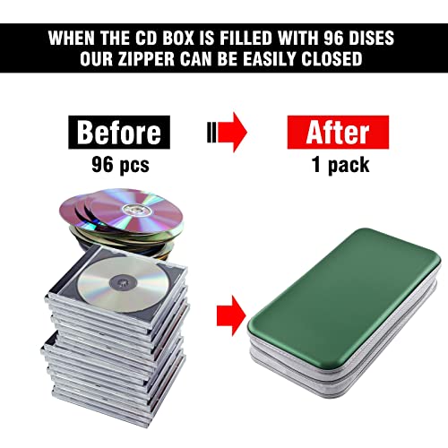 DVD Case, Bivisen CD Case Holder Wallet Binder 96 Capacity CD/DVD Cases Storage Holder Binder Organizer Wallet Book for Car Home Travel (Dark Green) - color: Dark Green