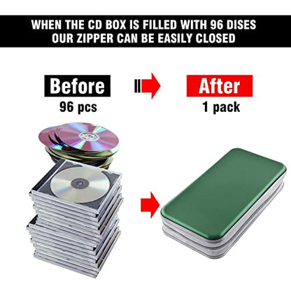 DVD Case, Bivisen CD Case Holder Wallet Binder 96 Capacity CD/DVD Cases Storage Holder Binder Organizer Wallet Book for Car Home Travel (Dark Green) - color: Dark Green