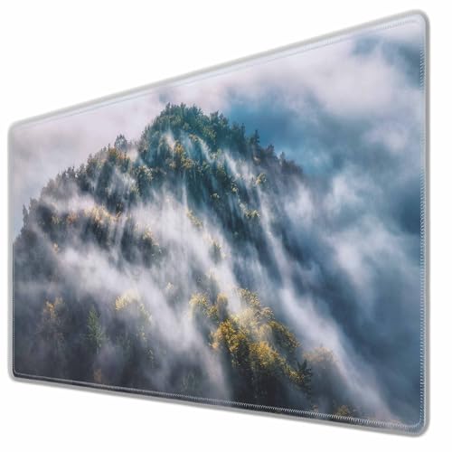Foggy Landscape Full Desk Mouse Pad Mountain Clouds Sunrise Hills Trees Spring Large Gaming Mousepad for Keyboard PC.Home,Office 35.4"X15.7" - color: foggy landscape
