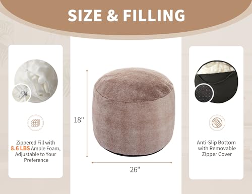 WSOFRLAC Round Pouf Ottoman 26 * 18" Small Ottoman Foot Rest Pouf Brown Foot Stools for Living Room Comfortable and Dirt Resistant Poofs/Ottomans Furniture Round Ottomans Floor Poufs for Home Decor - color: Brown, size: 26"D x 26"W x 18"H